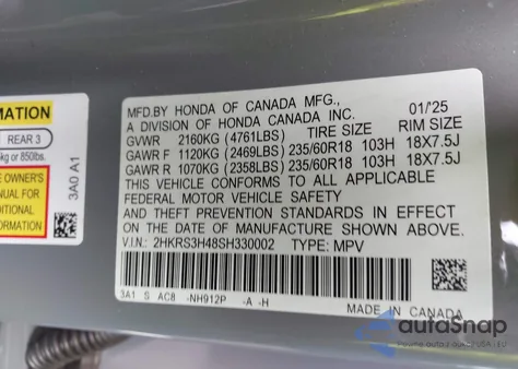 2025 Honda Cr-V Ex 2Wd z USA, uszkodzony, nr VIN 2HKRS3H48SH330002